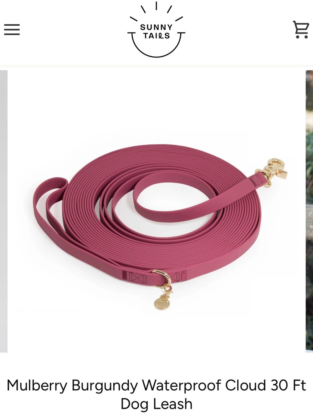 Mulberry Burgundy Waterproof Dog Leash - 30 Ft